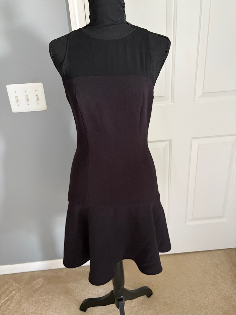 Club Monaco Sleeveless Black Fit-and-Flare Dress with Sheer neckline